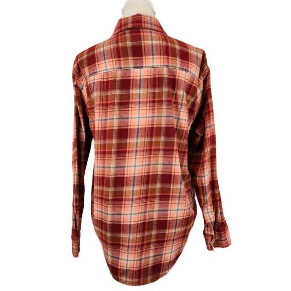 Old Navy The Boyfriend Shirt Women's M Flannel Button Down Orange Blue Plaid - Picture 2 of 6